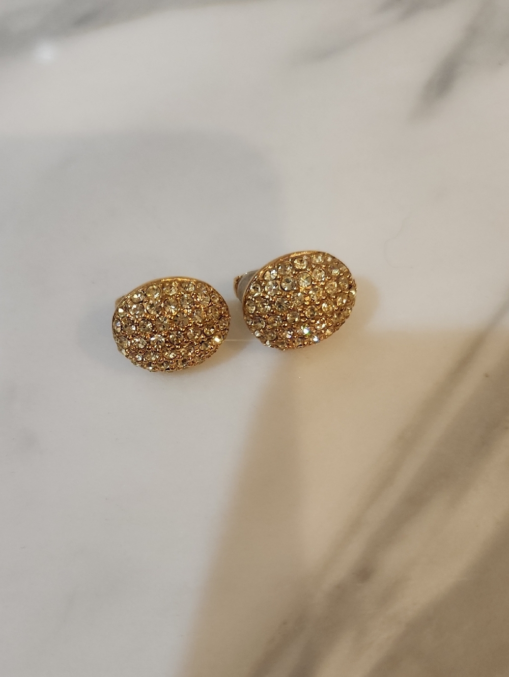 Swarovski Gold Pavé Oval Crystal Stud Clip On Earrings